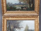 deux tableaux représentant un homme et un chien dans un paysage boisé