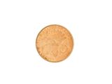 a close up of a coin on a white background