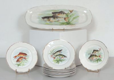 DIGOUIN & SARREGUEMINES. Service à poisson en faïence et éma…