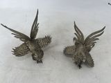 pair of antique silver plated pheasants with wings