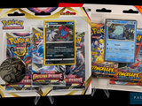 Deux paquets de cartes à collectionner Pokémon sont présentés sur un fond noir.