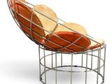 an image of a metal chair with orange cushions on a white background