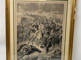 an old picture of a painting of a man on a horse