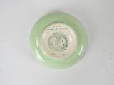 a green and white plate with a picture on it