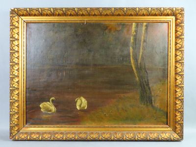 HARANT (début du XXe siècle). Paysage aux cygnes.