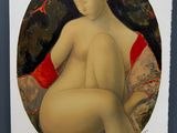 un tableau représentant une femme nue assise sur un canapé