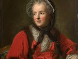 a painting of a woman in a red dress holding a book