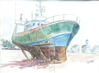 R. DUMONT (XXème), "Le Guilvinec", aquarelle signée et titré…