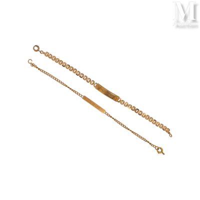 une paire de bracelets en chaîne en or sur fond blanc