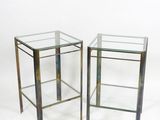 pair of chrome and glass side tables with glass tops