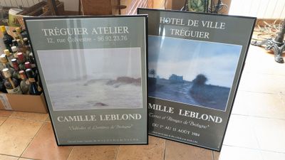 deux affiches encadrées posées par terre dans un magasin