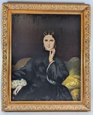 tableau représentant une femme en robe noire assise sur un canapé
