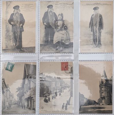 plusieurs vieilles photographies d'hommes et de femmes posant devant un bâtiment
