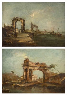 deux photos d'un tableau représentant un pont et un bâtiment