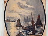 a picture of a painting of a boat on the water