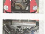 two pictures of a red and white car under the hood