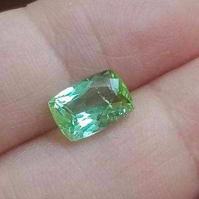 quelqu'un tient une pierre précieuse verte dans la main