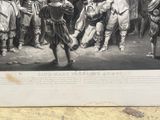 a drawing of a group of people standing in front of a building