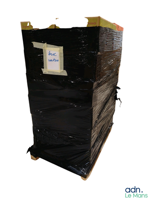 a large black box that is wrapped in plastic
