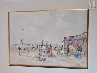 une photo d'un tableau représentant des personnes sur la plage