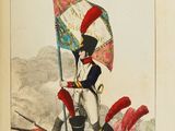 an old book with a picture of a man in uniform holding a flag