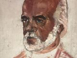 painting of an old man with a beard and mustache in a white shirt