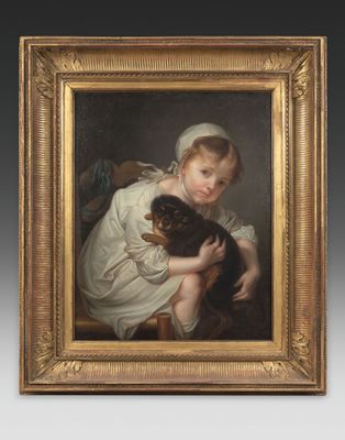 une image d'une peinture représentant une jeune fille tenant un chien