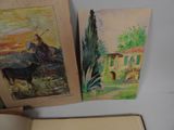 two paintings of a man on a horse and a cow