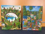 painting of a couple of paintings of people in a garden