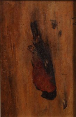 une image représentant une peinture d'un oiseau sur une surface en bois