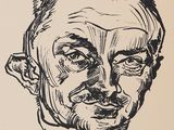 un dessin en noir et blanc représentant un homme moustachu