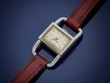 an image of a wrist watch with a red leather strap