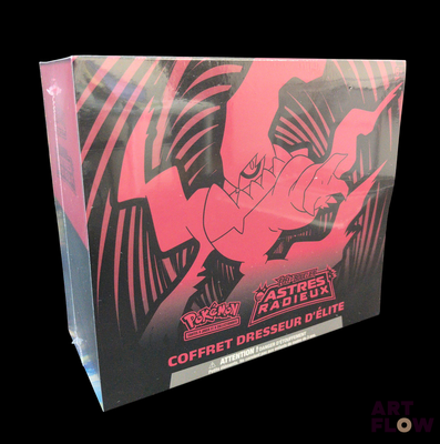 a box of pokemon trading cards on a black background
