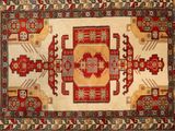 a rug with a red and yellow design on it