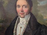painting of a man in a black coat and white shirt