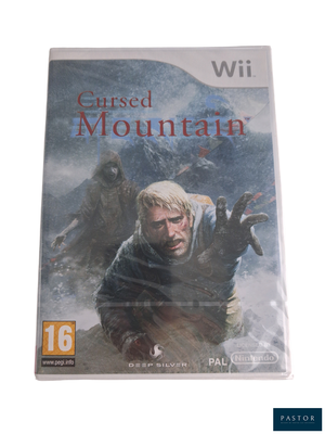 la jaquette d'un jeu vidéo intitulé « Cursed Mountain », sur laquelle figure un homme au sommet d'une montagne