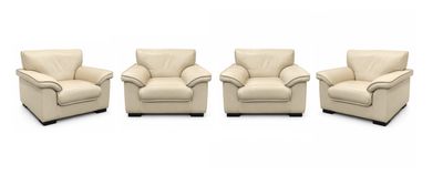 trois chaises et un canapé alignés sur un fond blanc