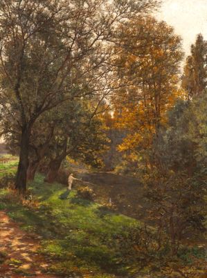 une image représentant un tableau d'une route de campagne en automne