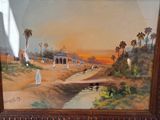 painting of a painting of a desert scene with a man and a dog