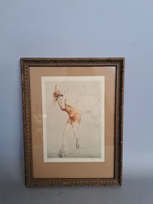 painting of a woman in a dress holding a tennis racquet