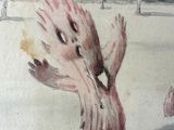 a watercolor painting of a dead tree in the snow