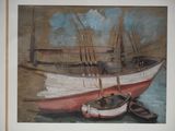 a picture of a painting of a boat in the water