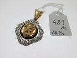 a close up of a necklace with a lion head on it