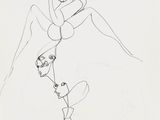 drawing of a man and a woman walking together on a white surface