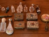 a table with a lot of glass items on it