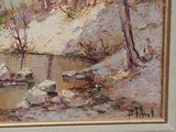 a picture of a painting of a river in the woods