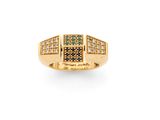 une bague en or jaune sertie de diamants noirs et blancs