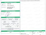 a green and white document with a picture of a person on it