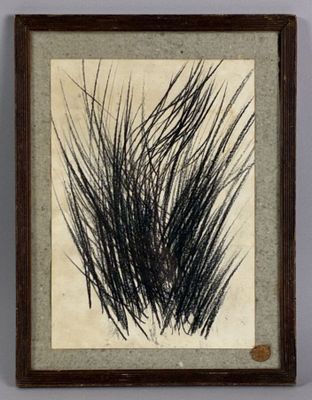 an old picture of a black and white plant in a wooden frame