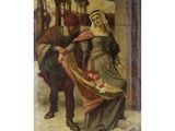une image représentant un tableau où l'on voit un homme aidant une femme à remettre sa robe en place